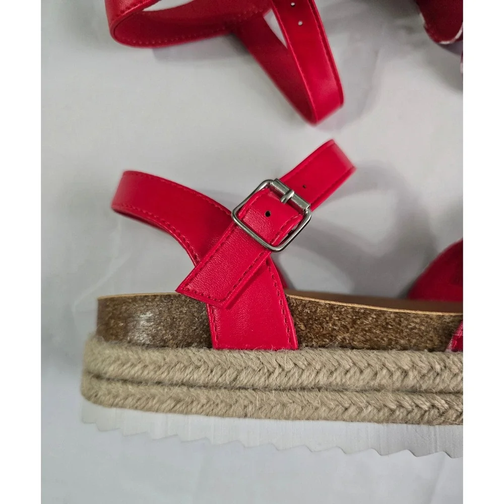 Sonoma Xandera Girls Red Gingham Bow Espadrille Platform Sandals Size 3 NEW